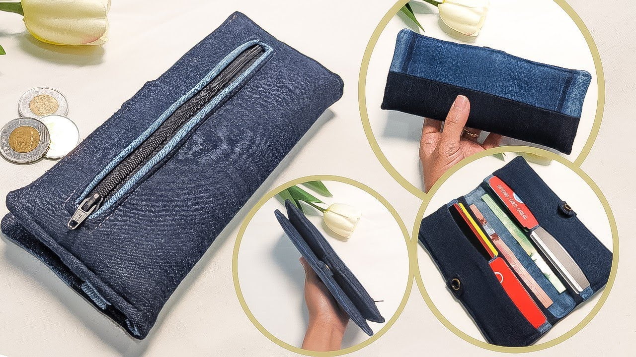 DIY Long Bi-Fold Denim Wallet with 8 Card Slots Out of Old Jeans | Upcycle Craft | Wallet Tutorial